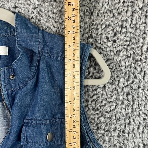 Cj Banks Plus X Chambray Chore Vest Pockets Zip Snap Blue Linen Blend Utility - Picture 3 of 9